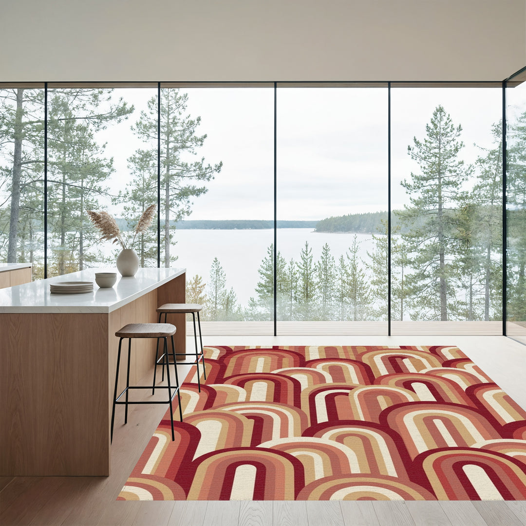 Retro Arc Arch Rainbow Tones Rug