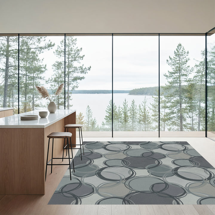 Monochromatic Textured Circles Overlay Rug