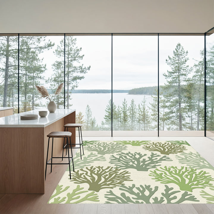 Green Coral Branch All Over Rug