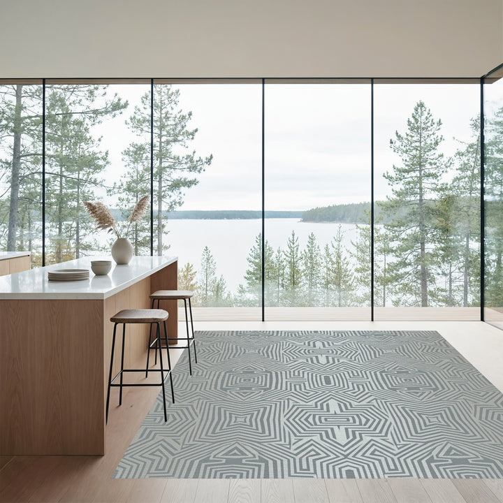 Silver Metallic Abstract Geometric Tessellation Rug