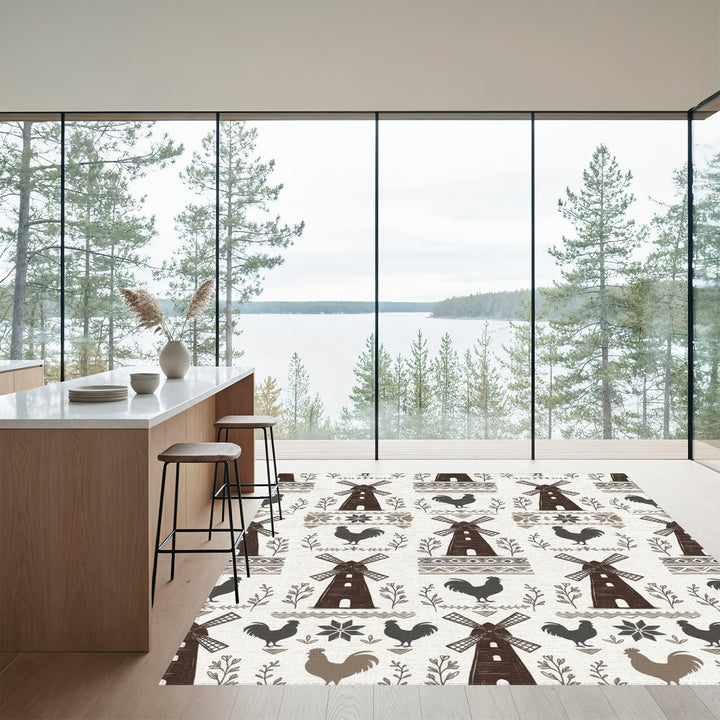 Farmhousewindmill and rooster folk art Rug