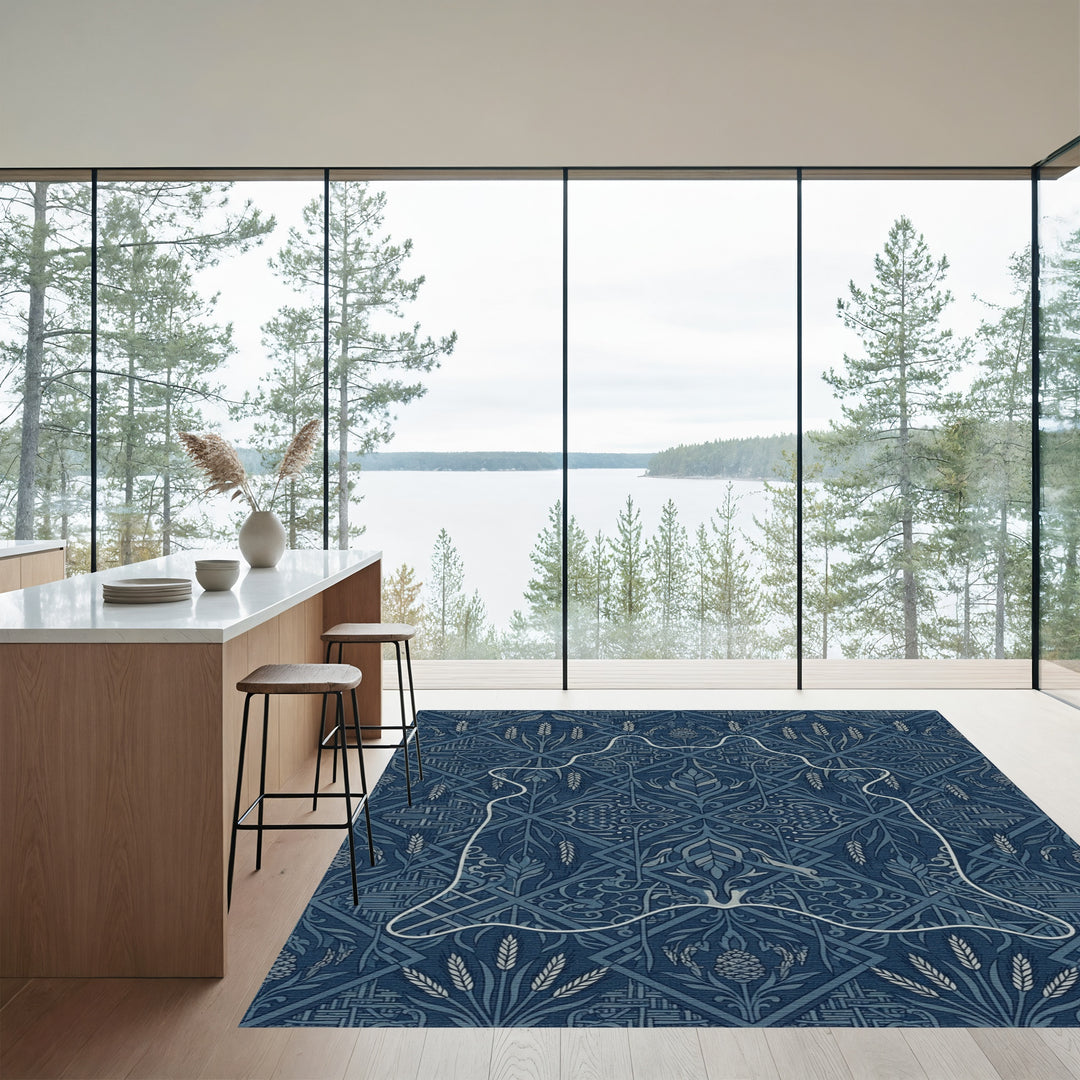 Indigo Ornamental Figure Yoga Rug