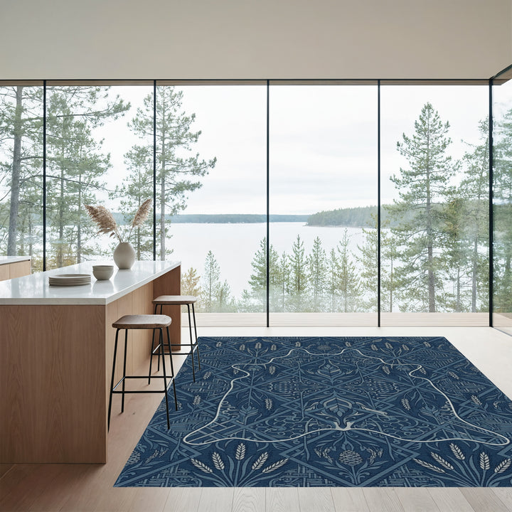 Indigo Ornamental Figure Yoga Rug