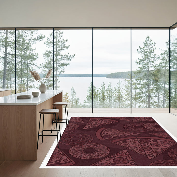 Dark Brown Pizza Donut Food Art Rug