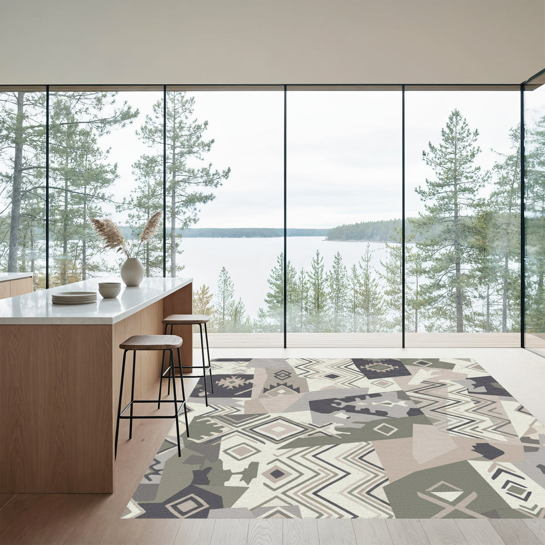 Neutral Patchwork Navajo Diamond Zigzag Rug