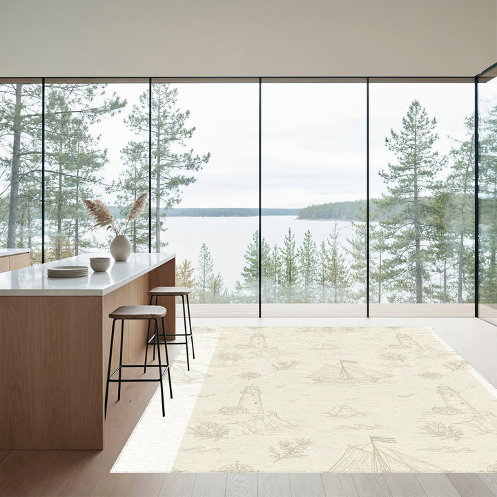 Nautical Beacon Sailboat Coastal Scene Rug