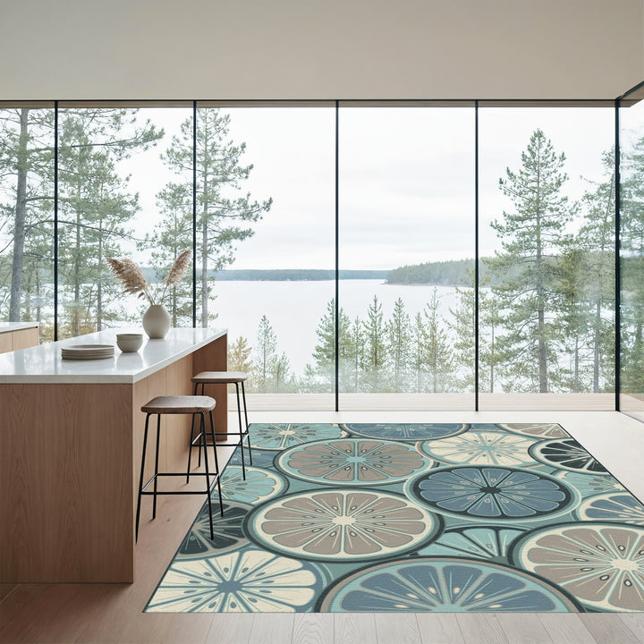 Cool Blue Citrus Slice Medley Rug