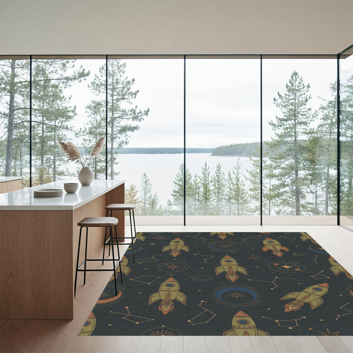 Retro Space Rocket Constellation Journey Rug