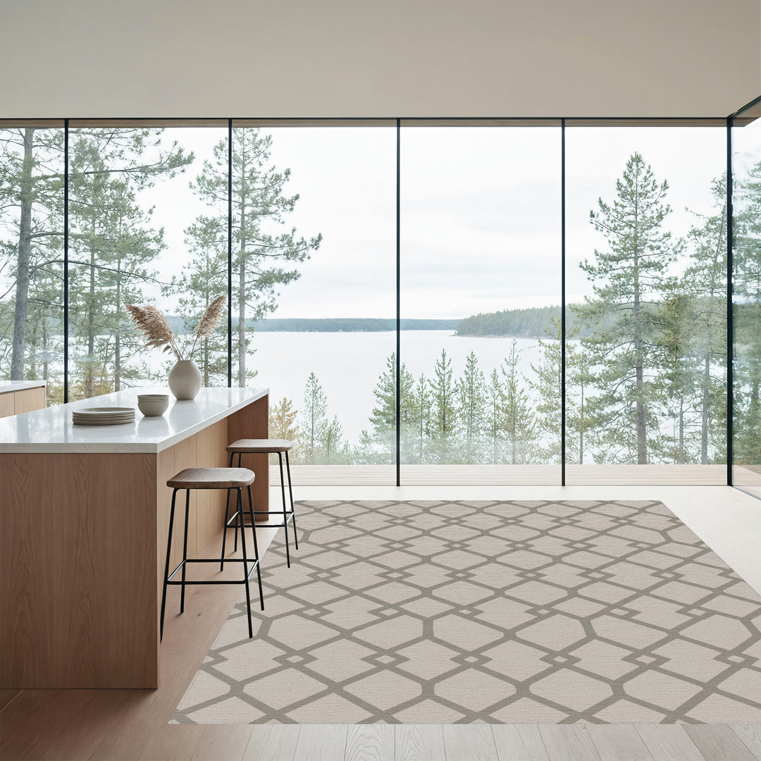 Neutral Gray Lattice Geometric Rug