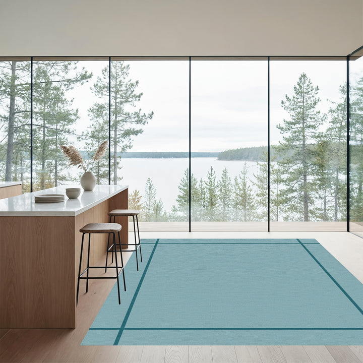 Minimalist Teal Bordered Square Rug