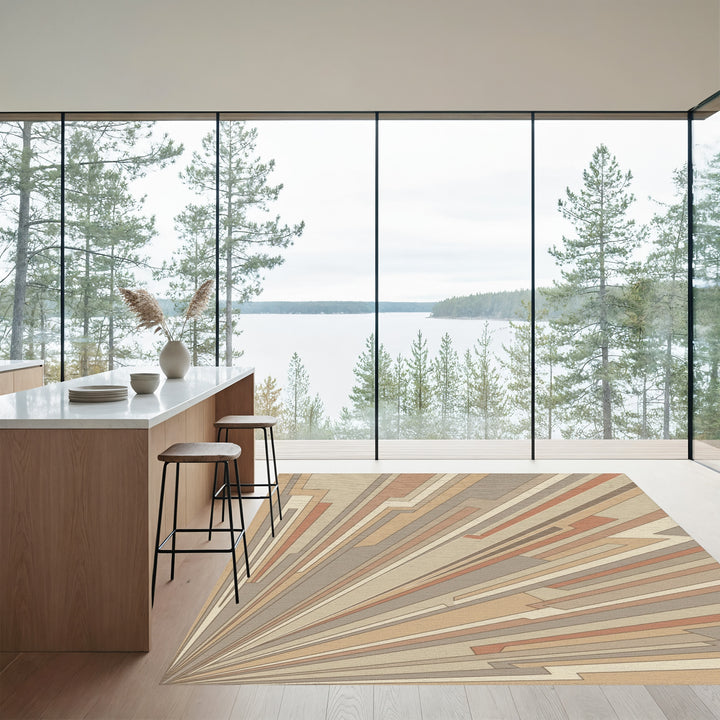 Terracotta Brown Geometric Sunburst Rug