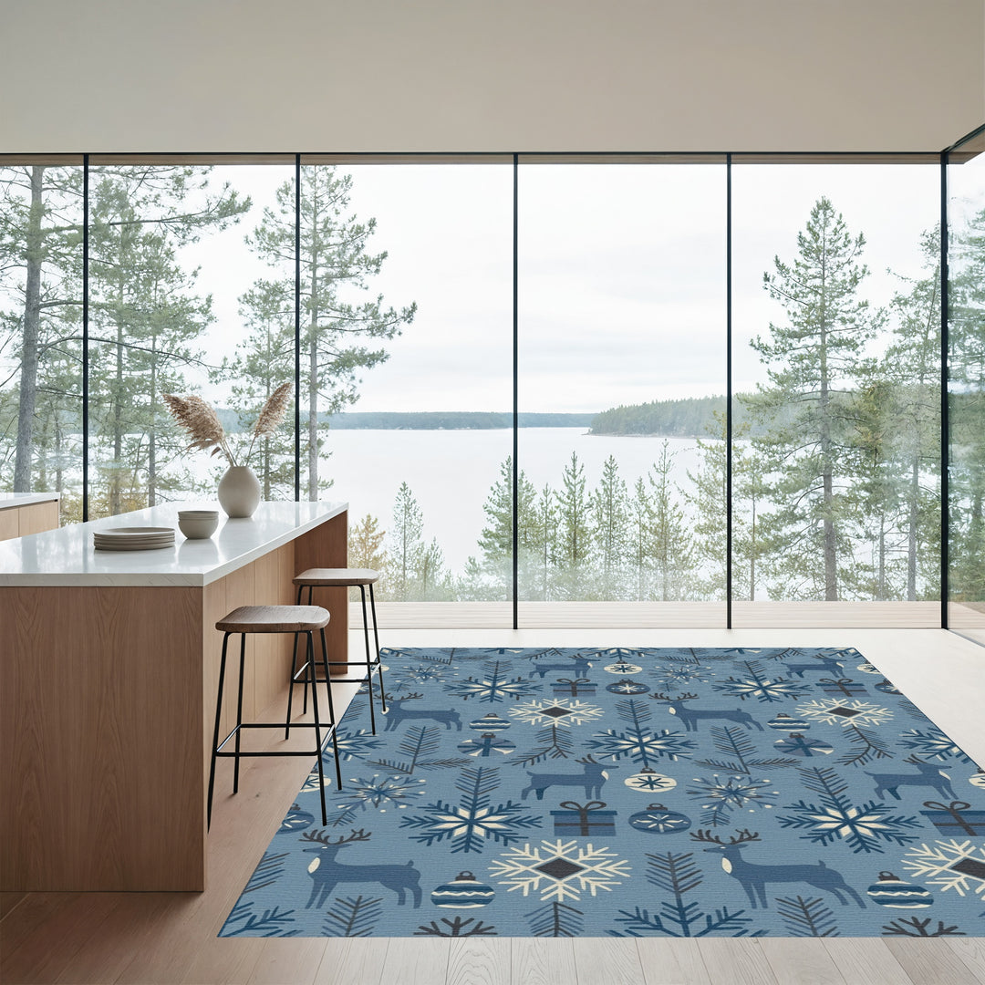 Winter Forest Deer Snowflake Holiday Rug