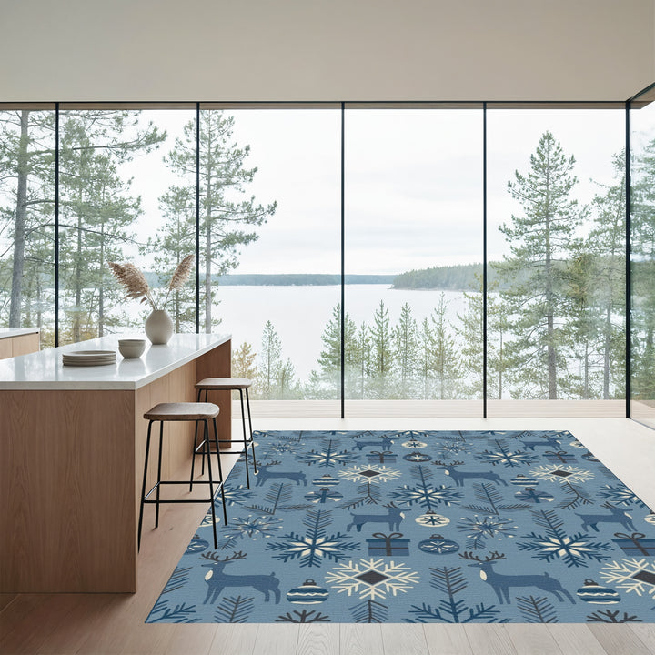 Winter Forest Deer Snowflake Holiday Rug
