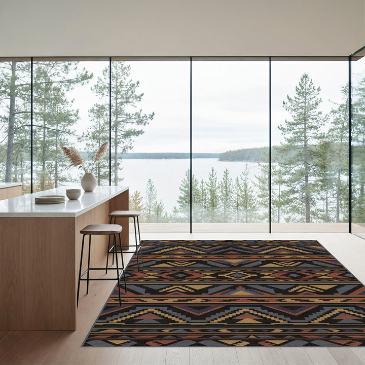 Terracotta And Indigo Geometric Stripes Rug