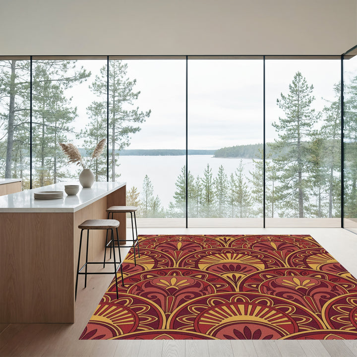 Crimson Gold Fan Medallion Tile Rug