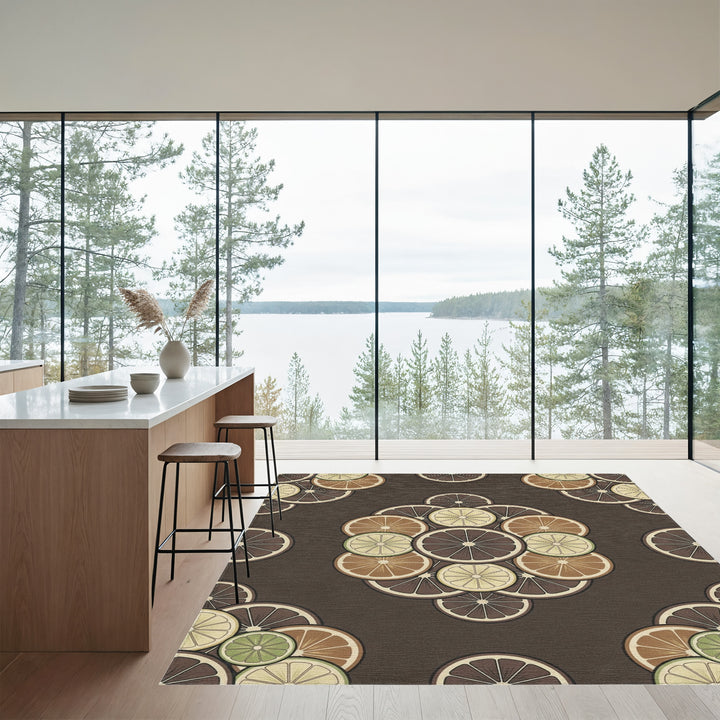 Citrus Slices Brown Cream Green Arrangement Rug