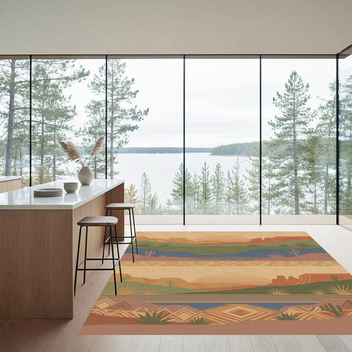 Desert Sunset Landscape with Geometric Accents Rug