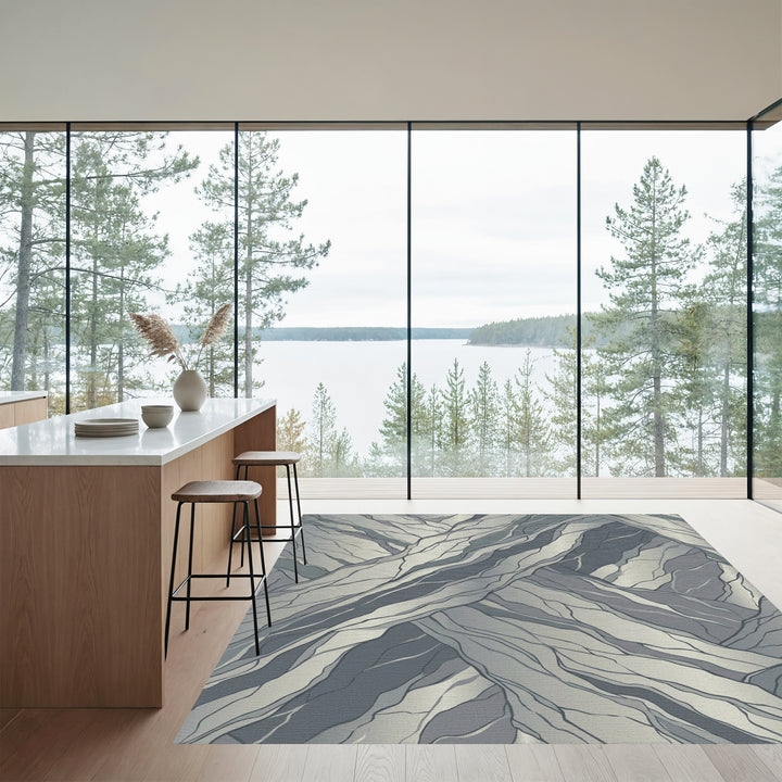 Abstract Gray Swirling Lines Rug