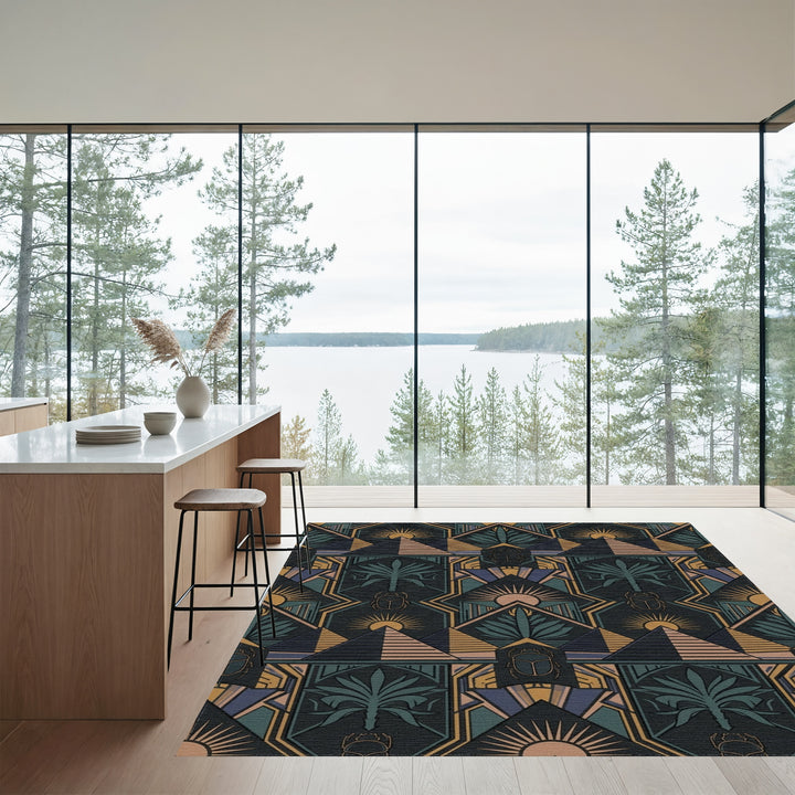 Art Deco Pyramid Scarab Sunburst Rug