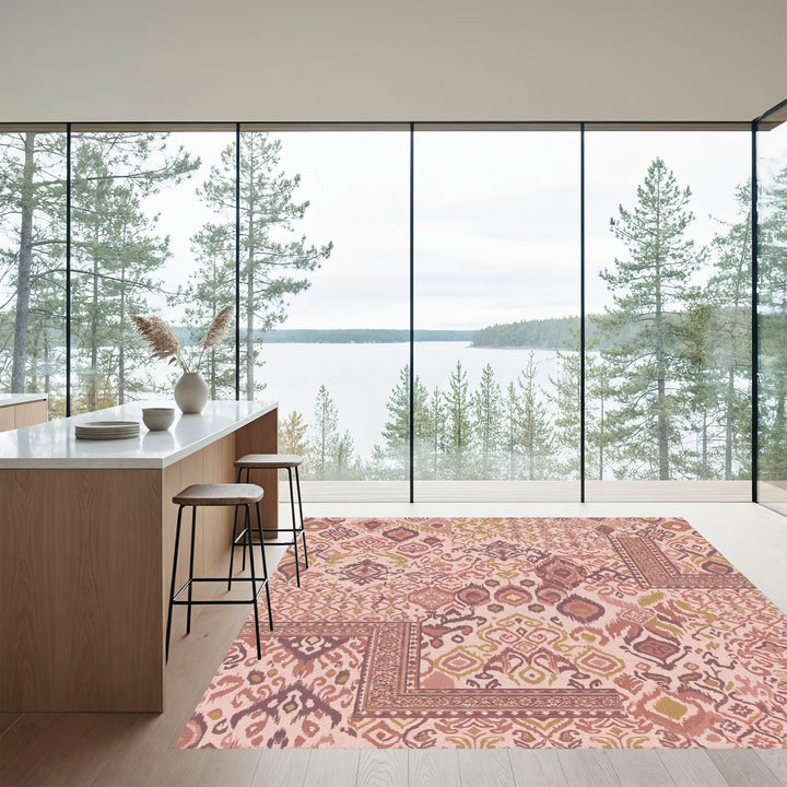 Dusty Rose Ikat Patchwork Medallion Rug