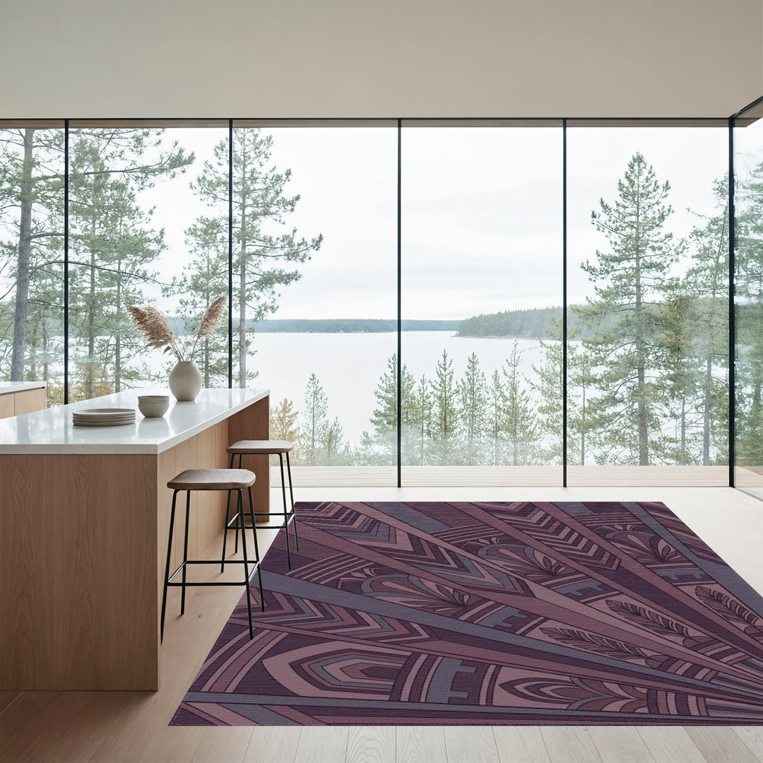 Art Deco Plum Feather Sunburst Rug