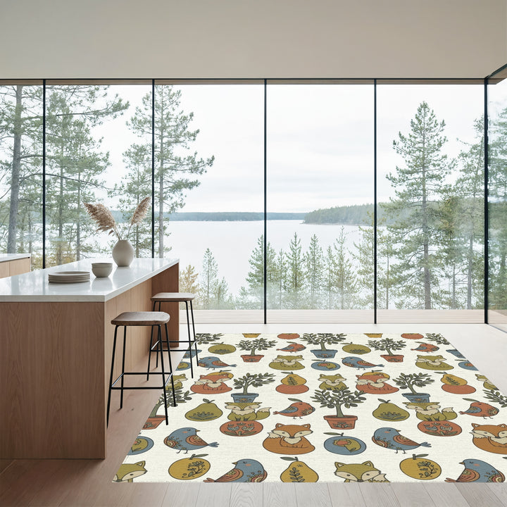Whimsical Woodland Creatures And Olive Trees Rug