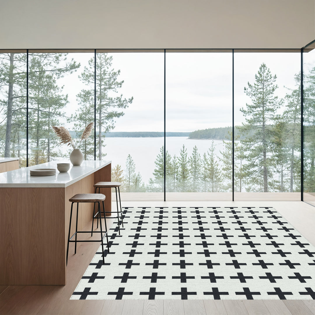 Minimalist Black Plus Sign Grid Rug