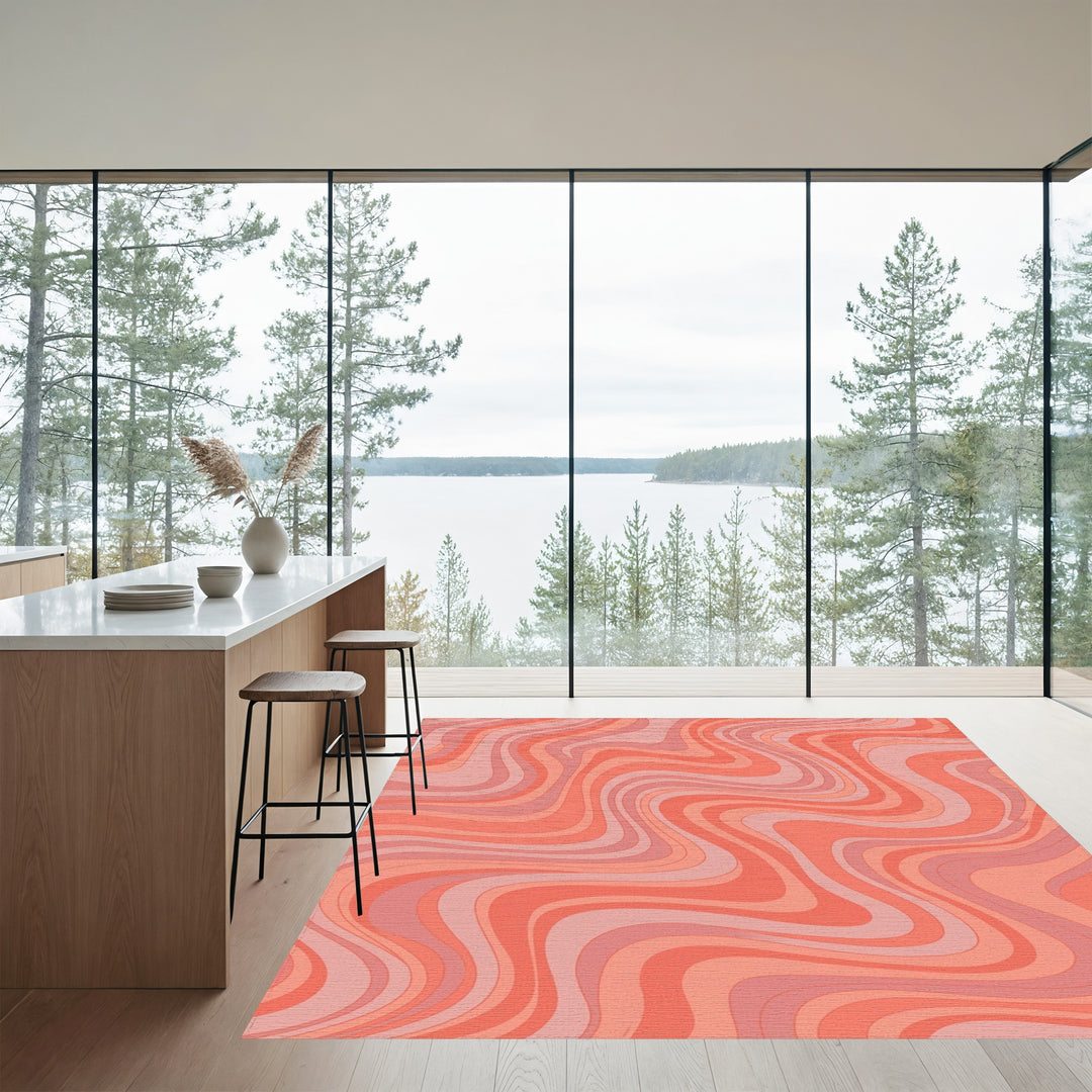 Retro Pink Swirl Abstract Rug