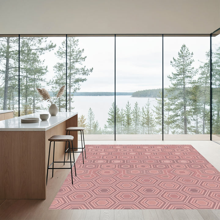 Retro Honeycomb Geometric Rose Rug