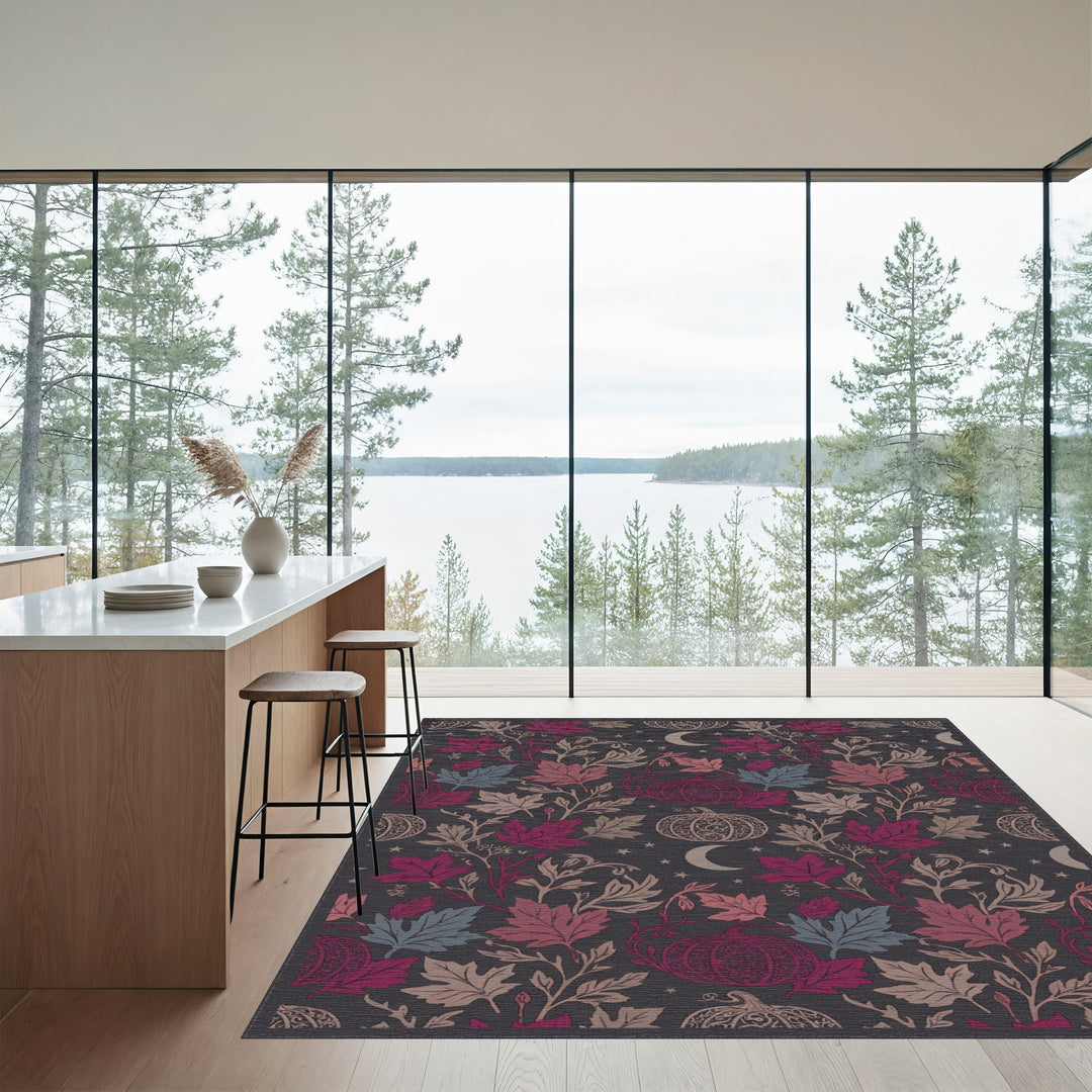 Crimson and Gray Pumpkin Moon Vine Rug