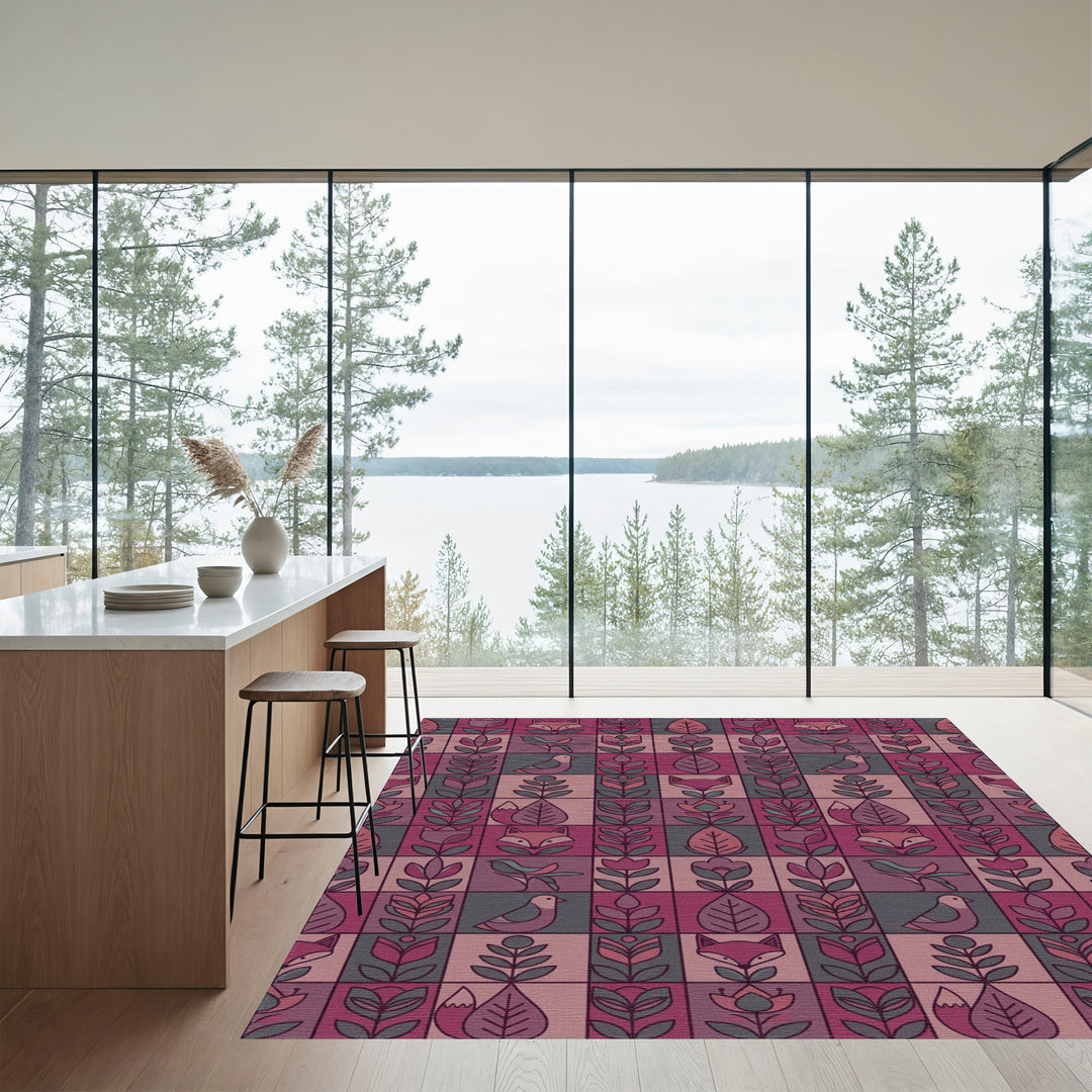 Scandinavian Folk Art Fox and Bird Rug
