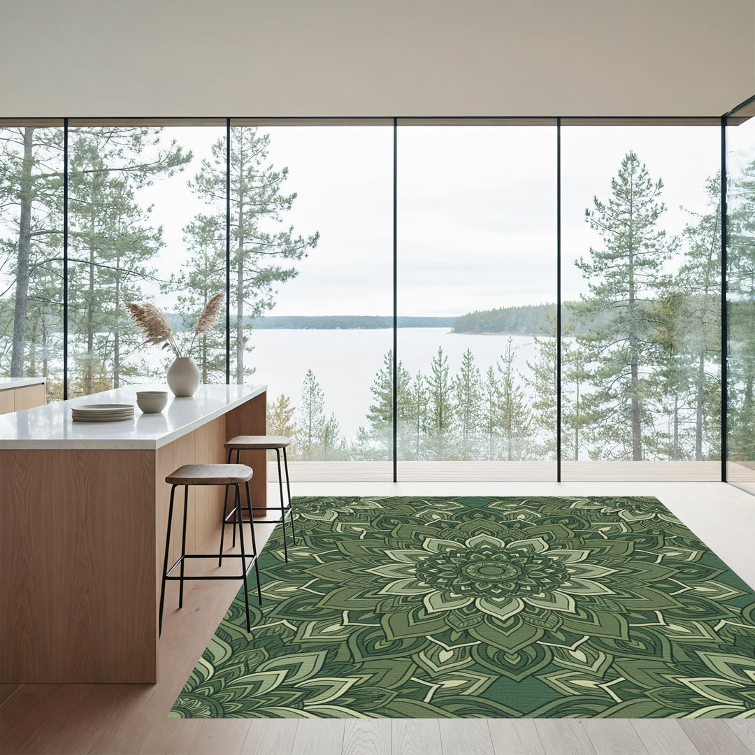 Forest Green Mandala Flower Rug