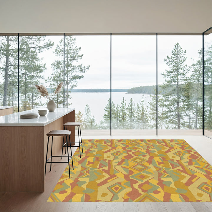 Earthy Geometric Diamond Collage Rug