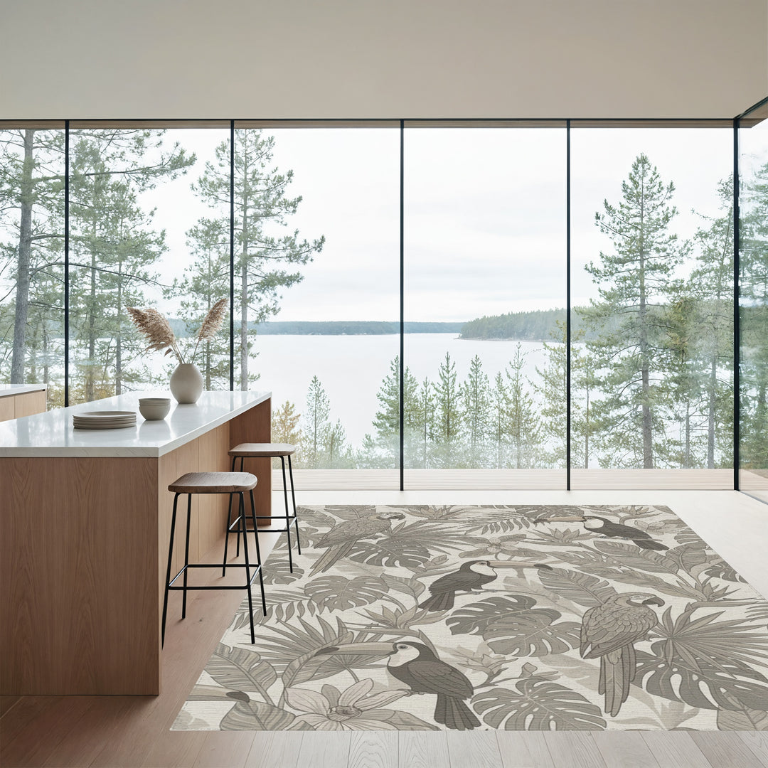 Taupe Tropical Toucans and Macaws Rug