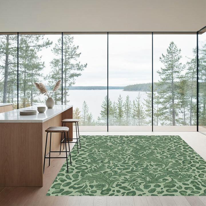Green Leopard Floral Meadow Rug