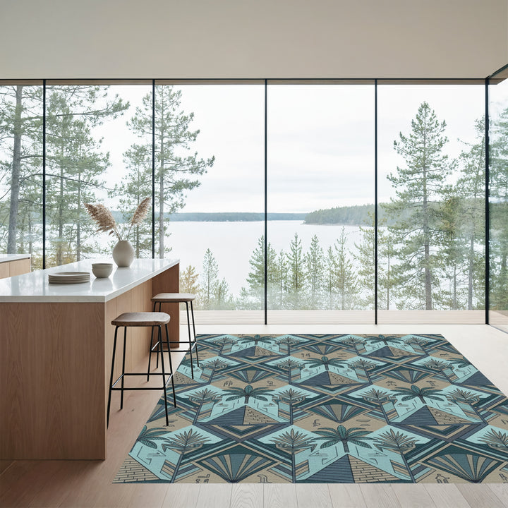 Ancient Egyptian Palm Pyramid Geometric Rug