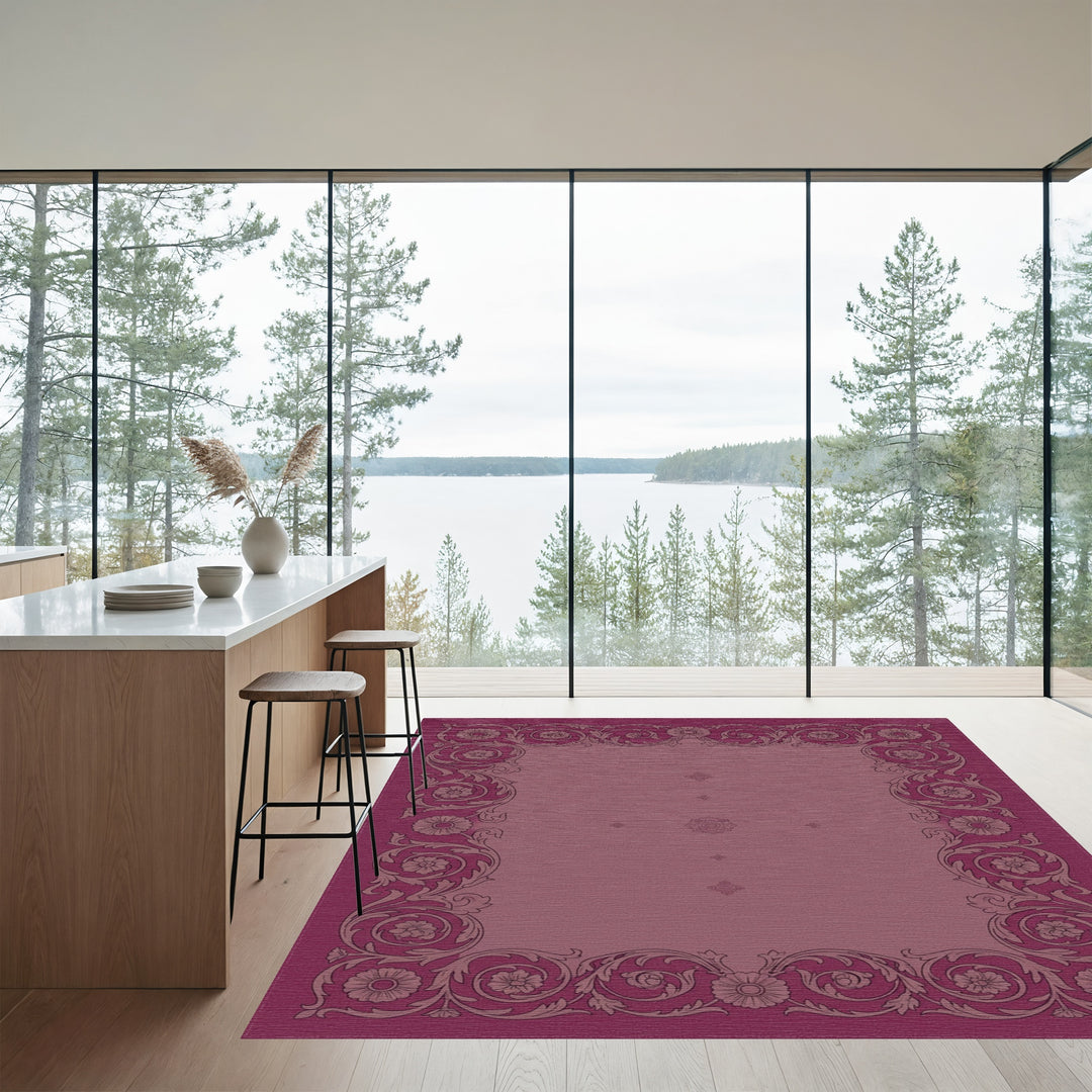 Ornate Amethyst Floral Scroll Border Rug