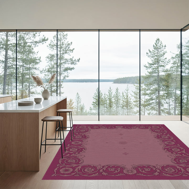Ornate Amethyst Floral Scroll Border Rug