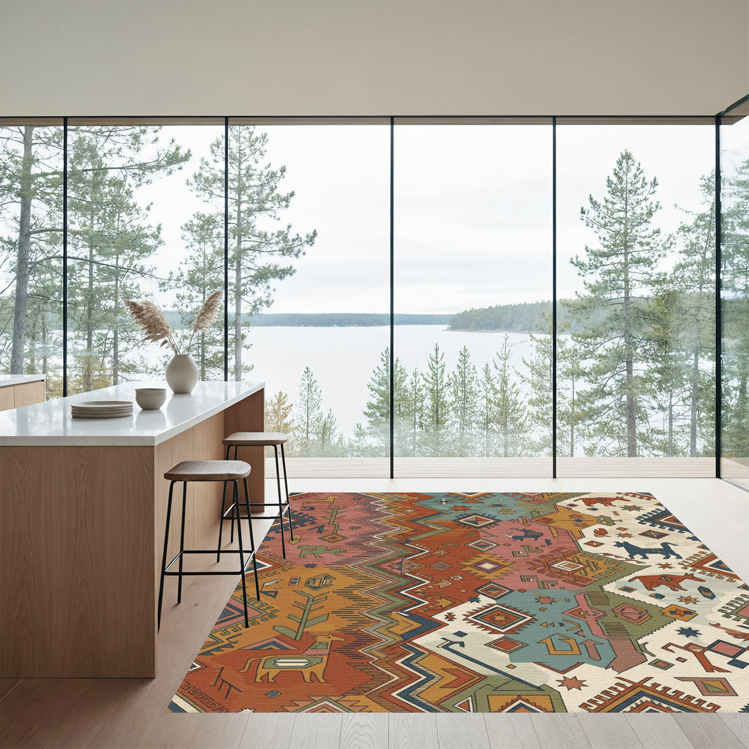 Rustic Earthy Tribal Animal Patchwork Rug