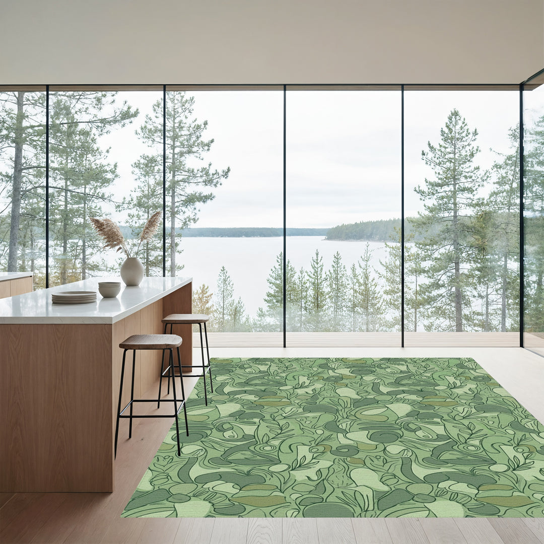 Earthy Green Organic Abstract Foliage Rug