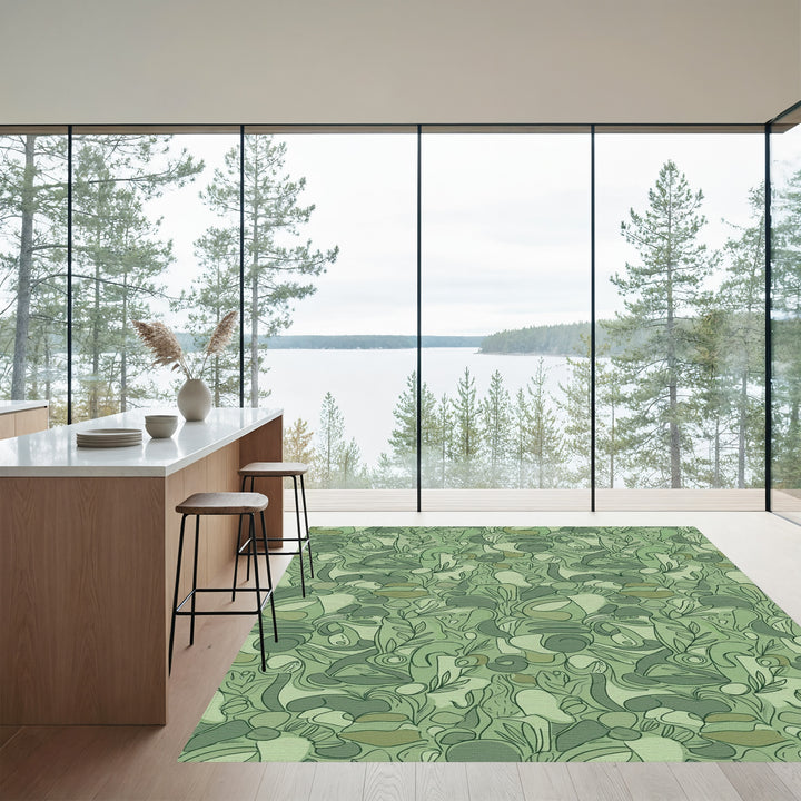 Earthy Green Organic Abstract Foliage Rug