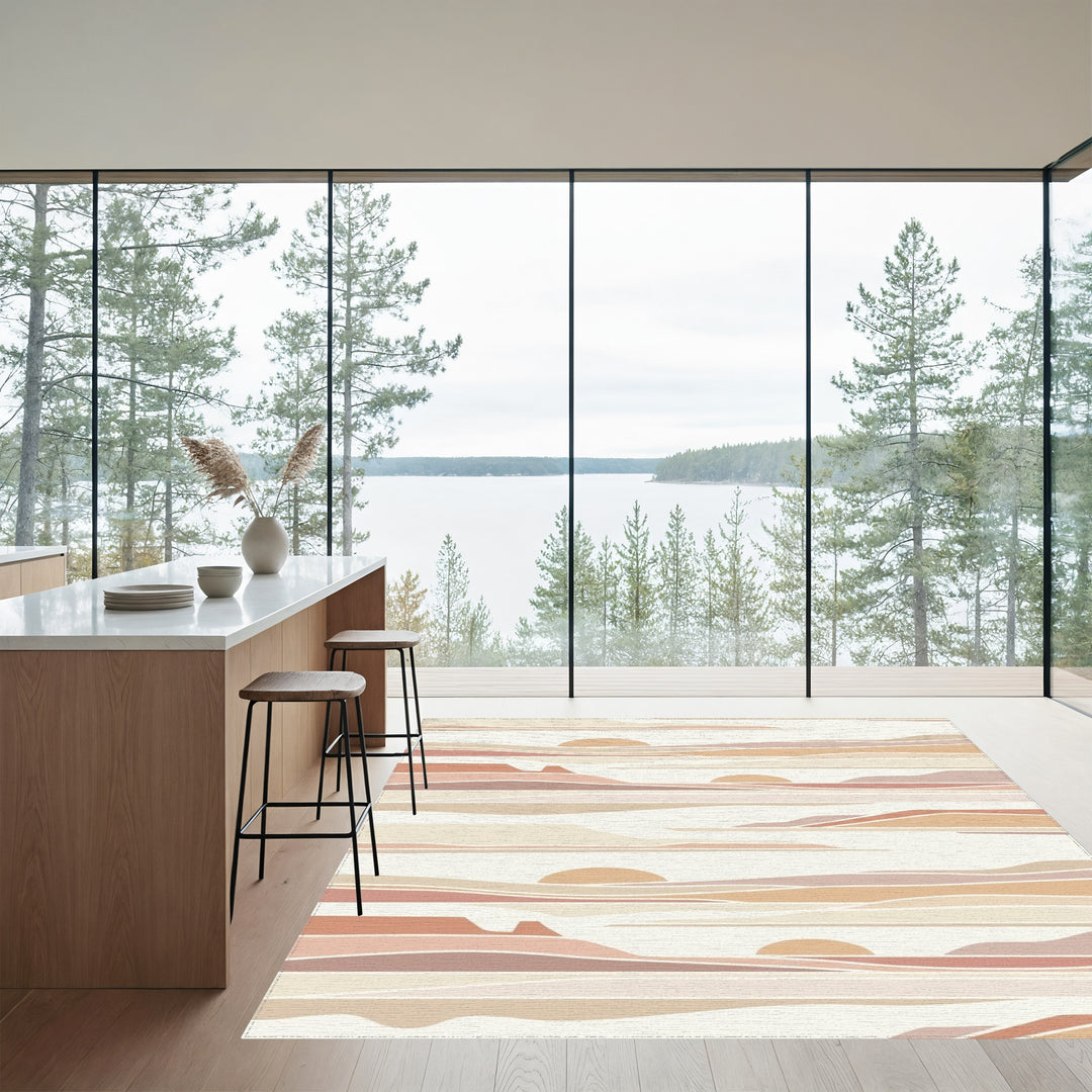 Earthy Desert Landscape Sunburst Layers Rug