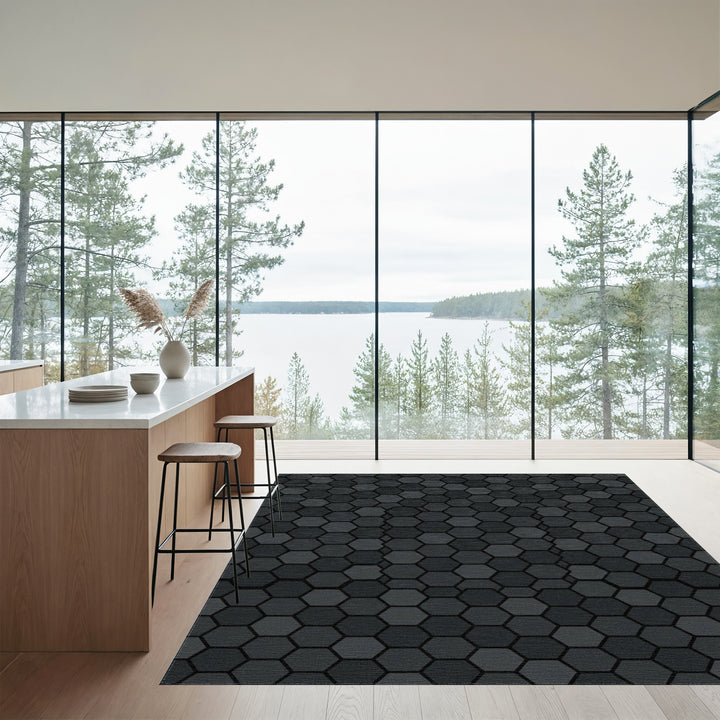 Dark Gray Hexagonal Mosaic Rug
