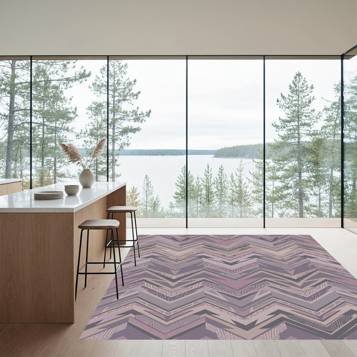 Neutral Purple Aztec Chevron Zigzag Rug