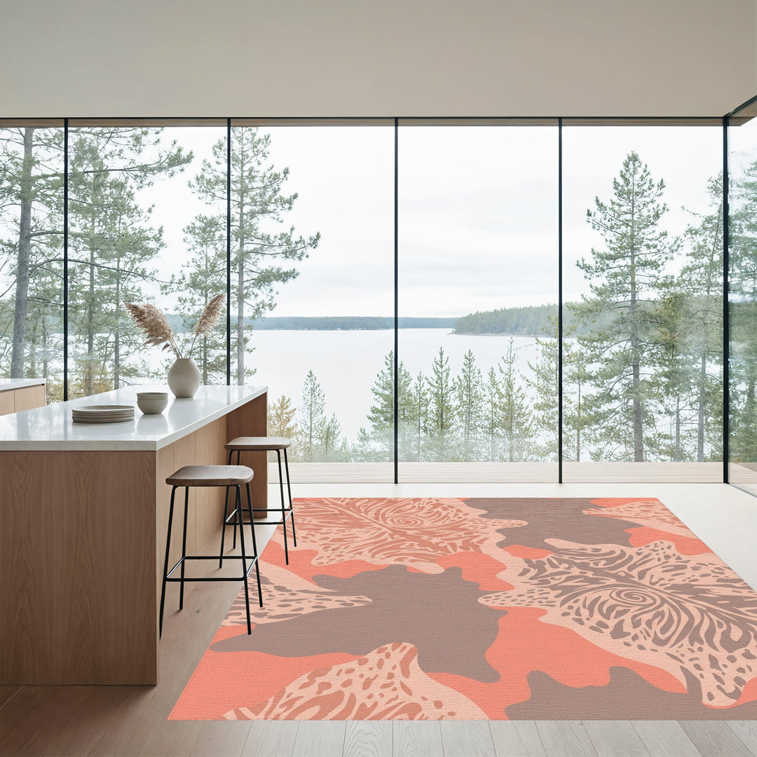 Coral Alocasia Abstract Organic Rug