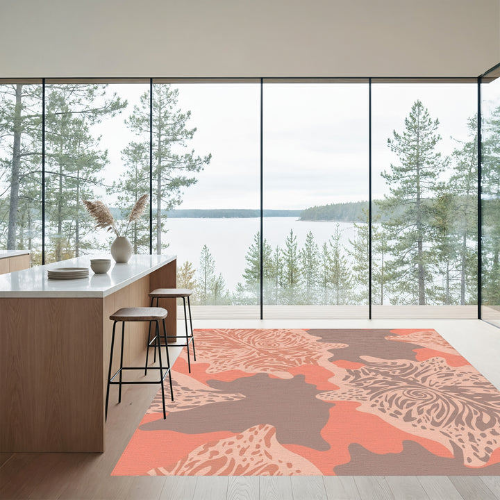 Coral Alocasia Abstract Organic Rug
