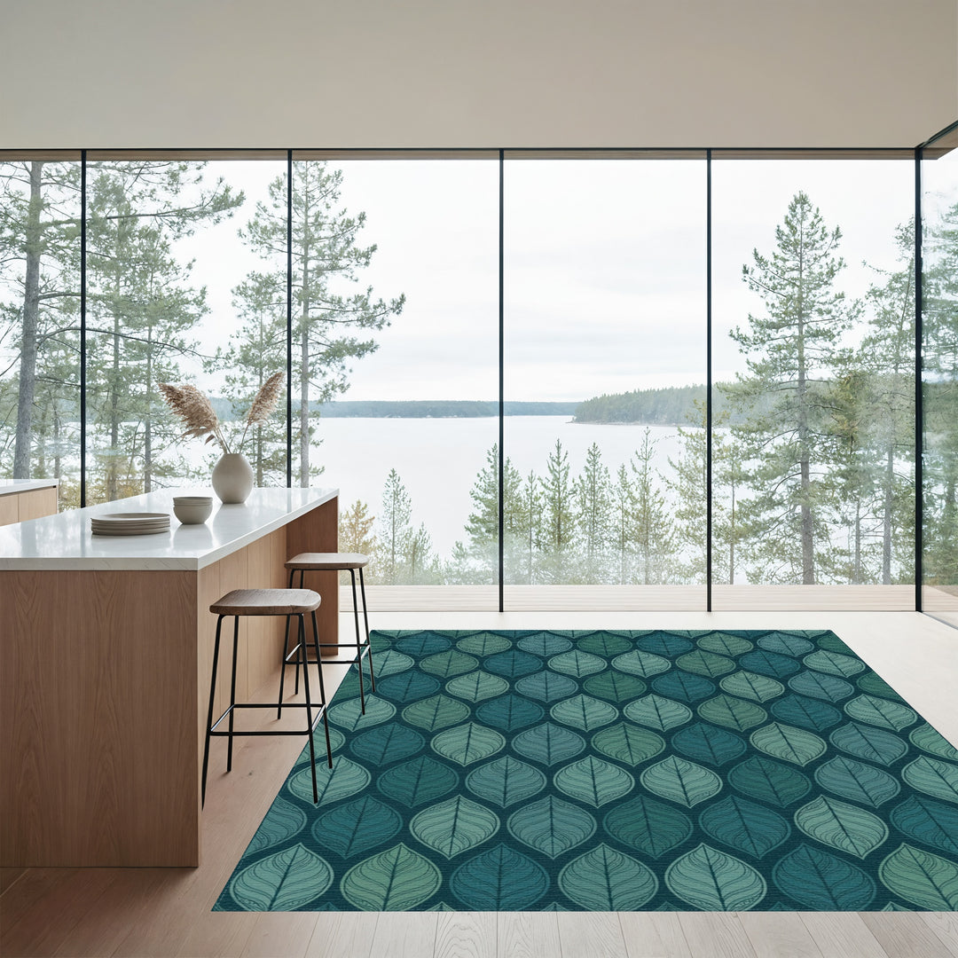 Deep Teal Leafy Gradient Repeat Rug