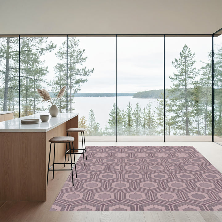 Rustic Mauve Geometric Hexagons Rug