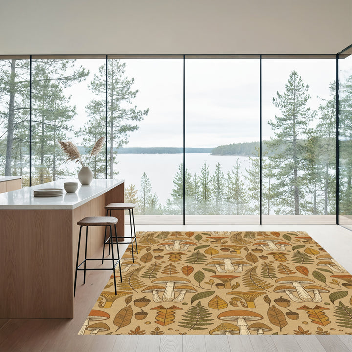 Earthy Autumn Mushroom Fern Acorn Rug
