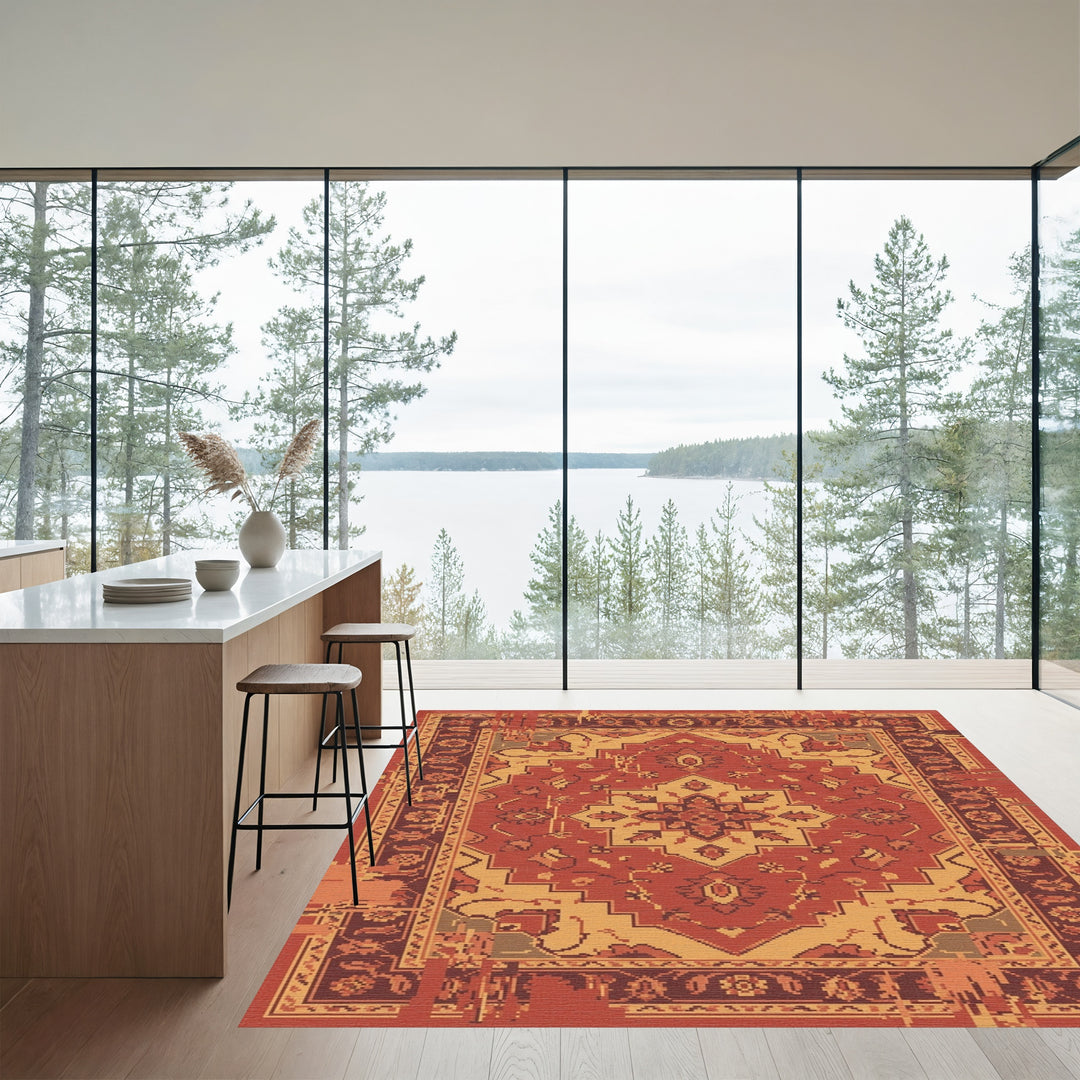Crimson Medallion Folk Art Rug